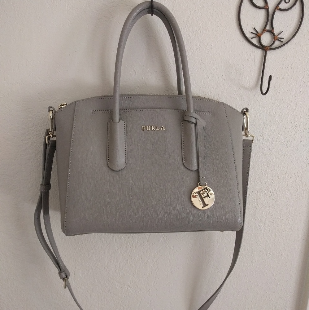 Furla Tessa Saffiano Leather Satchel Bag Sabbia